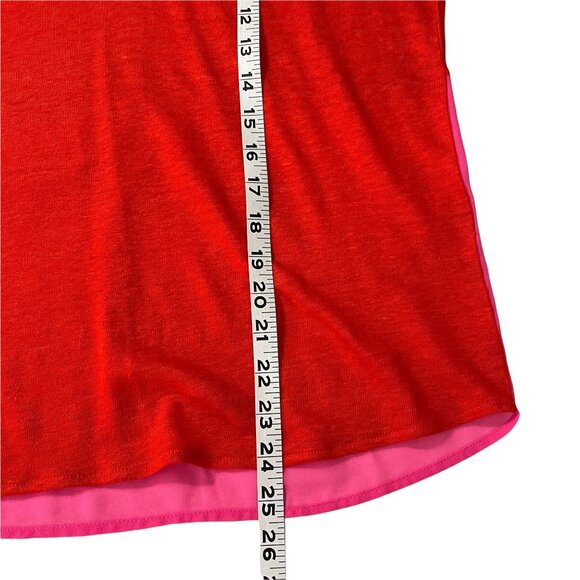 Sandro SMALL 1 Red Pink Linen Blend Color Block Lightweight Short Sleeve T-Shirt - Picture 8 of 9